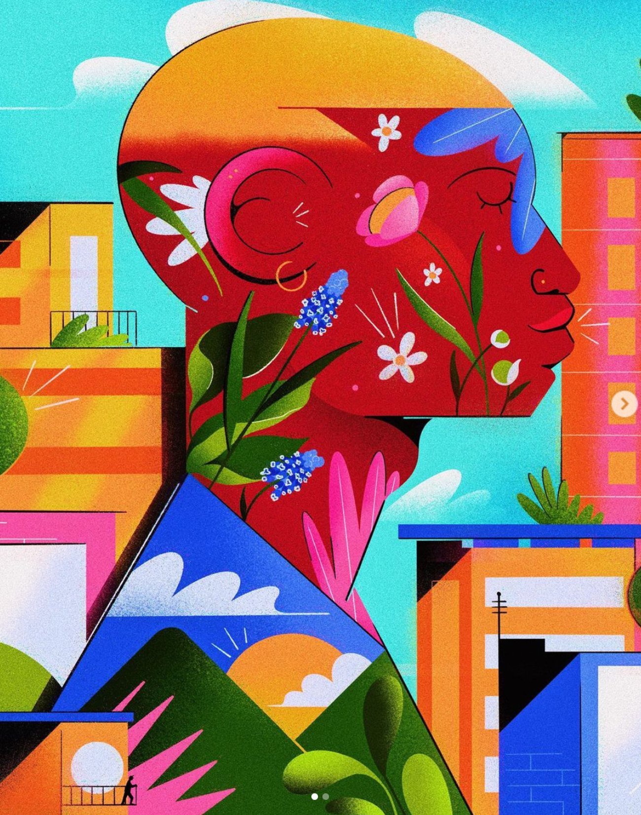 Geometric pattern illustration with bold lines and vibrant colors by Russell Abrahams